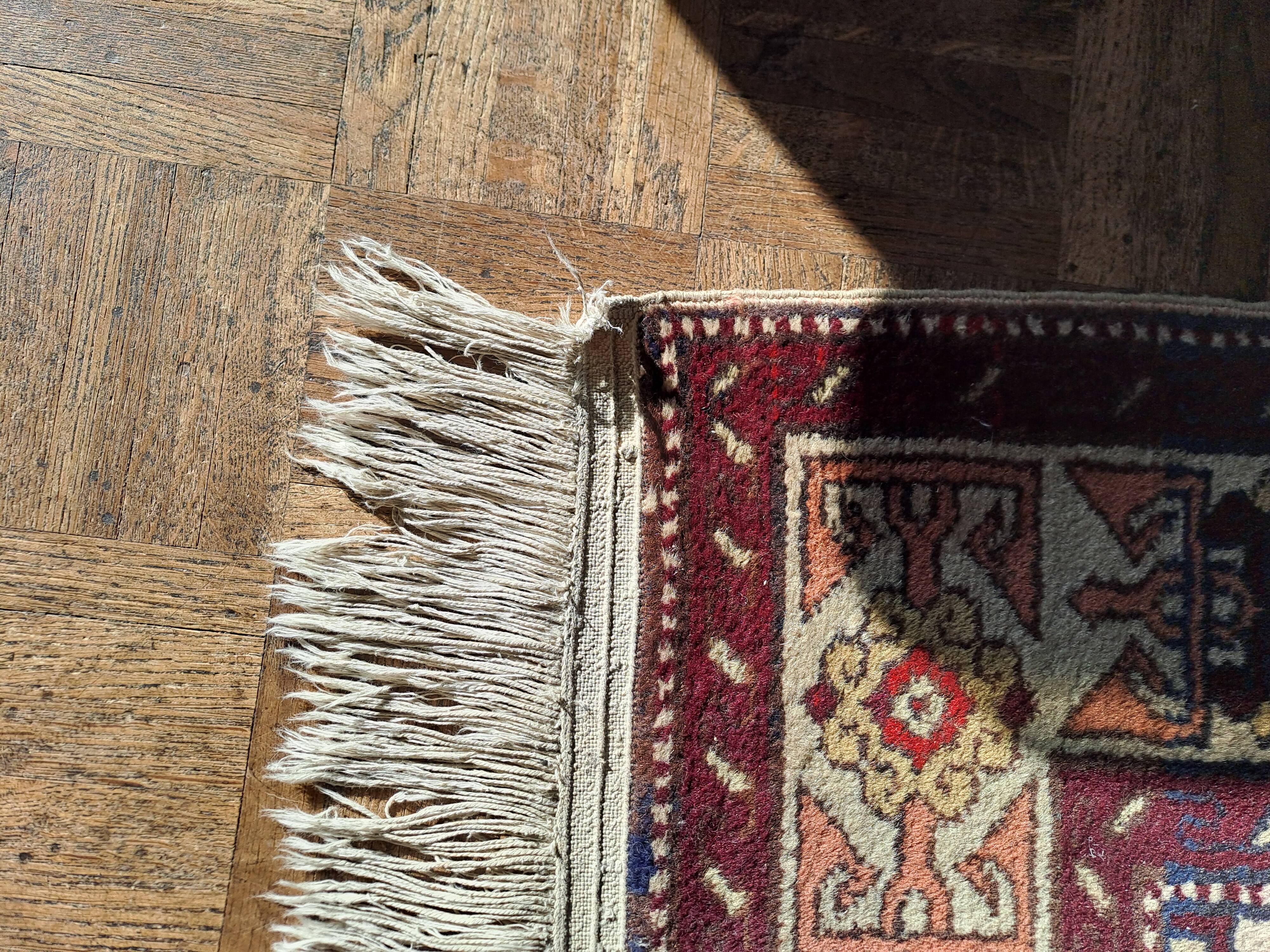 Shirvan urss oriental rug wool handmade rectangular 1940 burgundy and ecru with fringes 100% wool