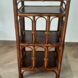 Vintage - set of 2 shelves of wooden floor, bamboo and rattan - 3 levels- retro 80s