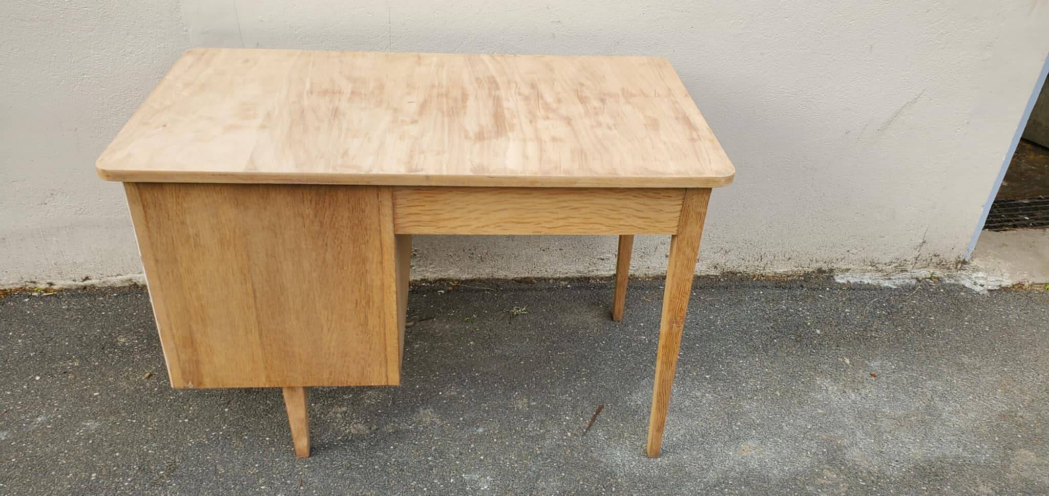 Raw wood pedestal desk, 1940-1950