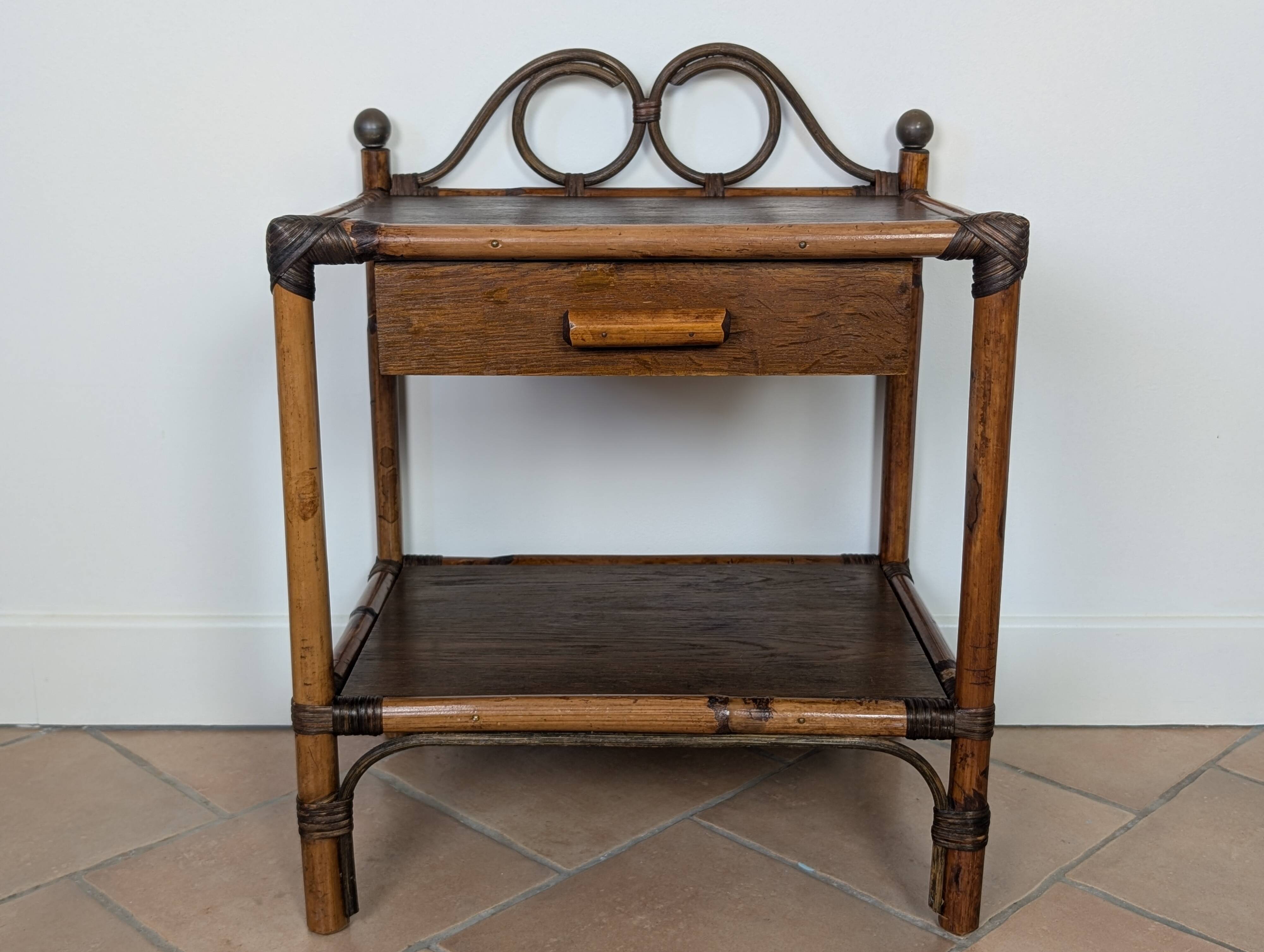 Pair of rattan bedside tables