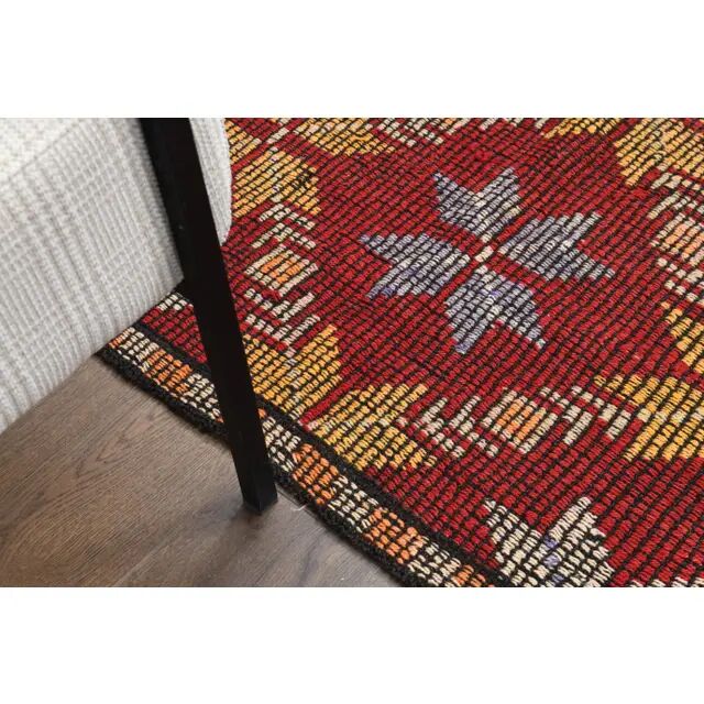 1970s Vintage Turkish Hand-Knotted Wool Cotton Red Area Rug 188x277