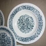5 antique white and blue ceramic plates
