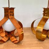XXL pair of design mid-century large brass pendants / chandeliers - 1980s