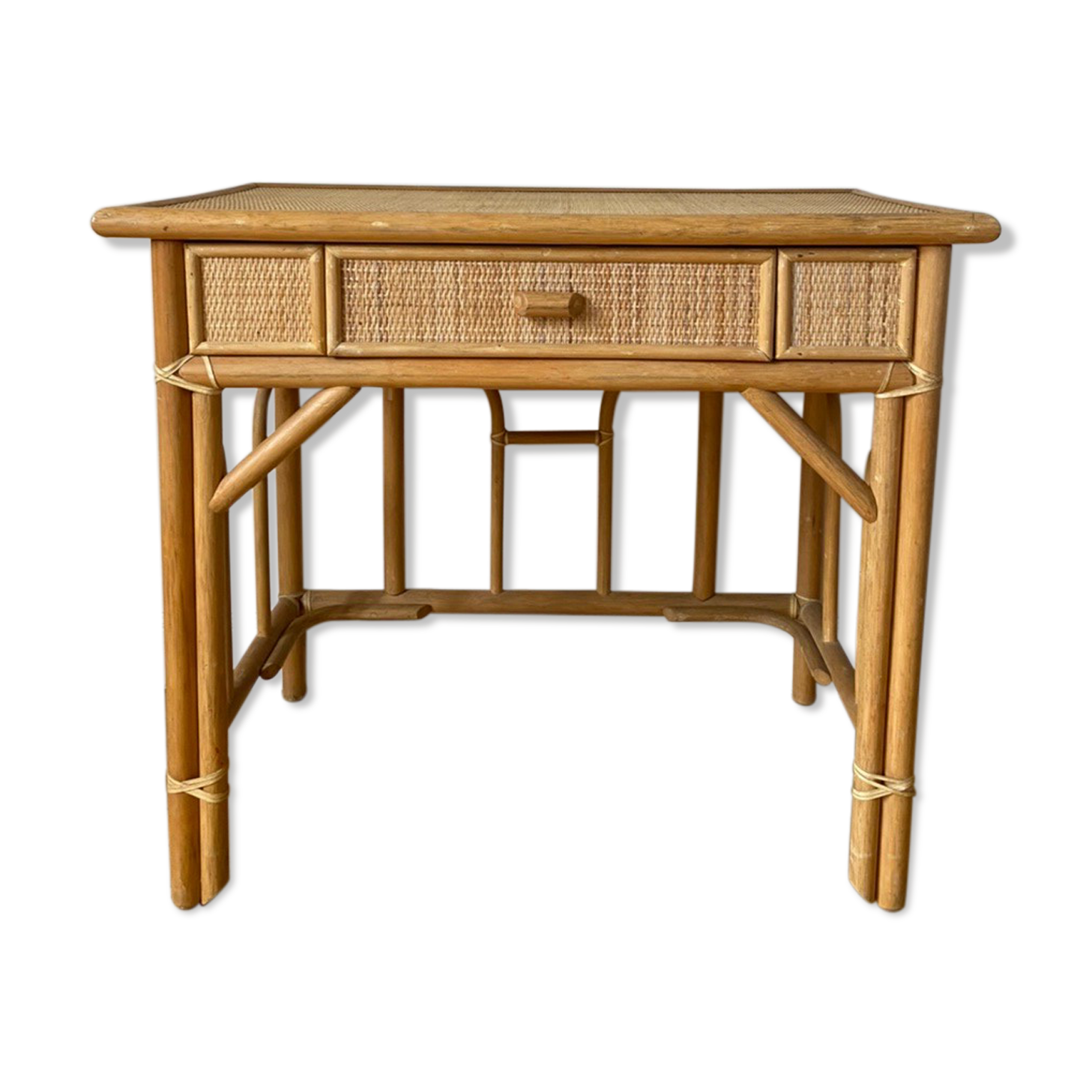 Bureau en rotin et bambou vintage