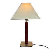 Lampe de table vintage à colonne carrée en bois, base en acier brossé
