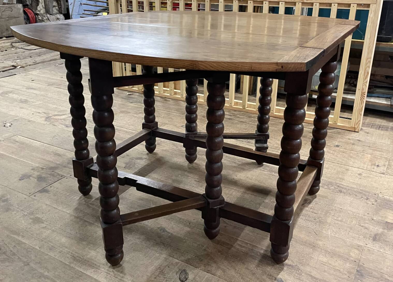 Solid wood farmhouse table with drop-leaves