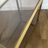 Coffee end table in smoked glass and brass