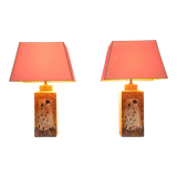 Set of two handmade ceramic gustav klimt table lamps, 80s