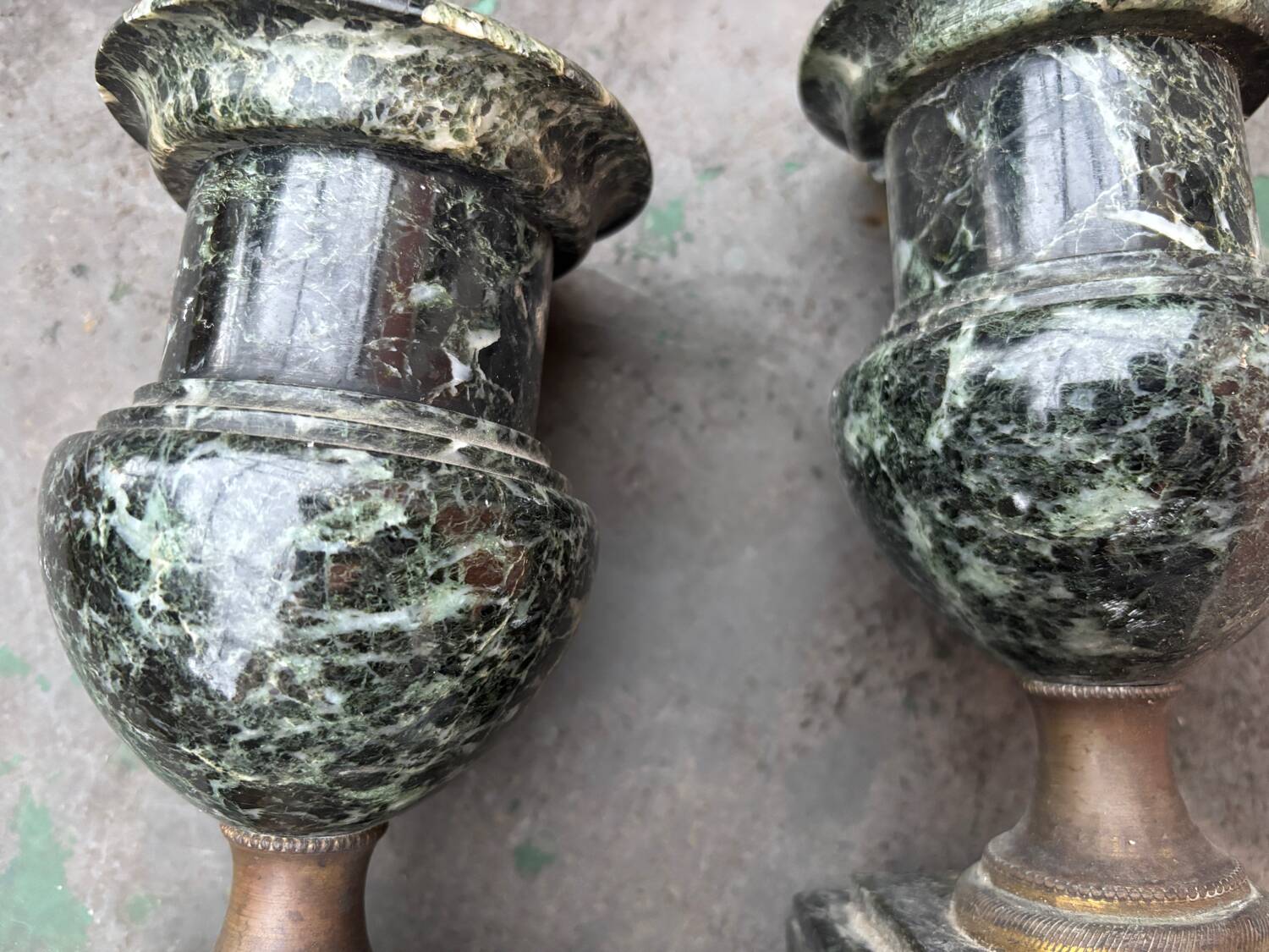 Pair of green marble vases