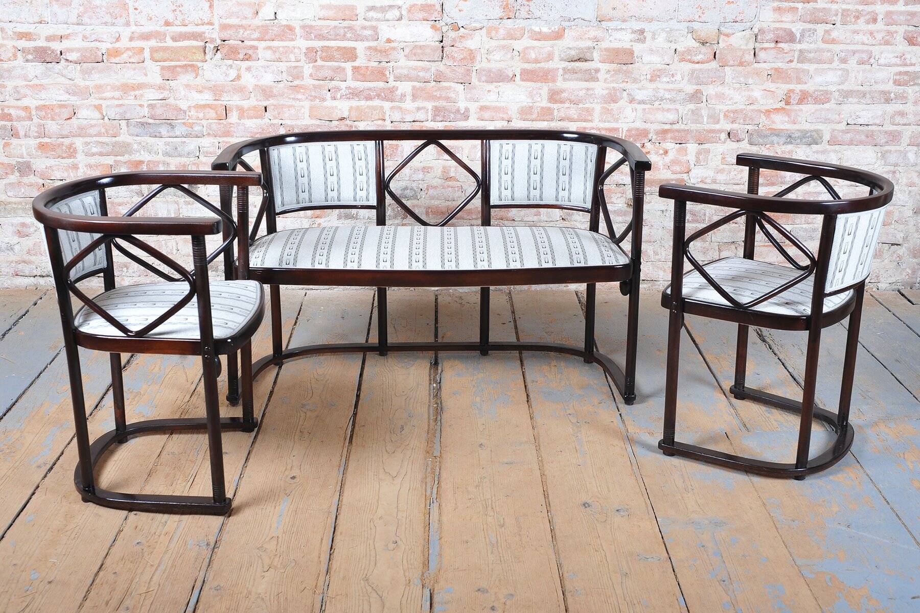 Art Nouveau Seating Set in Beech from J.F.M. Hoffmann, Austria, 1910s, Set of 3