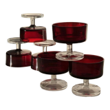 Translucent red champagne or dessert glasses, model Cavalier Luminarc 70s'.