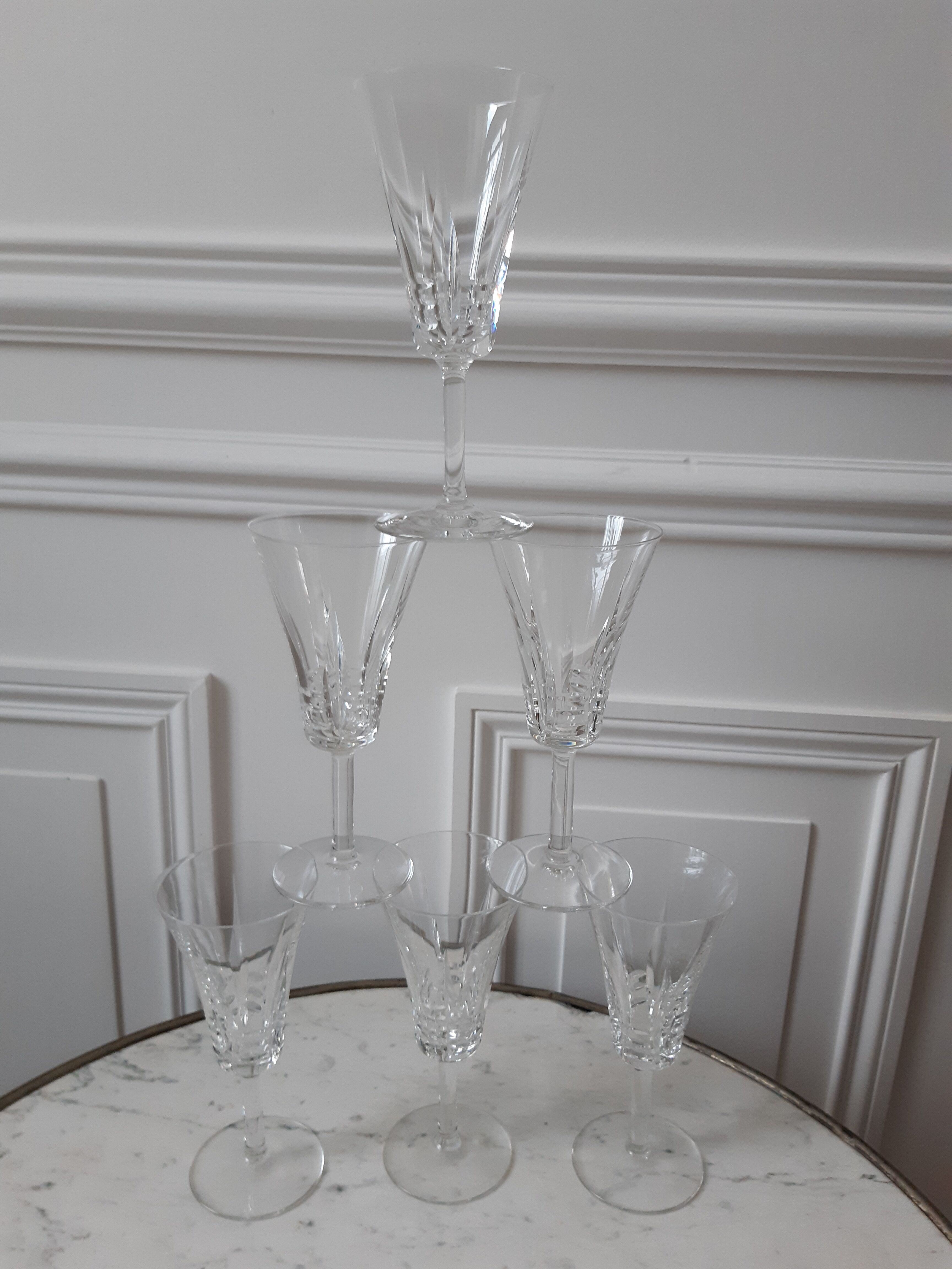 Set of 6 crystal champagne flutes