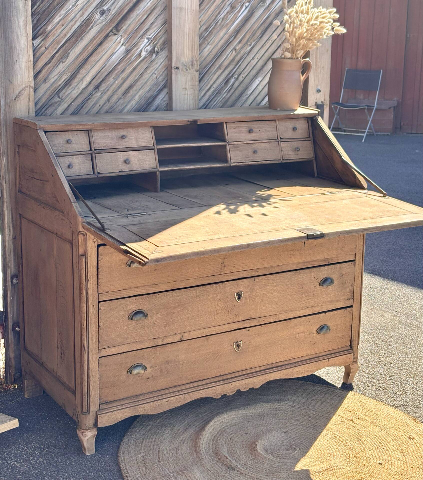 Antique drop-leaf secretary / solid raw oak counter