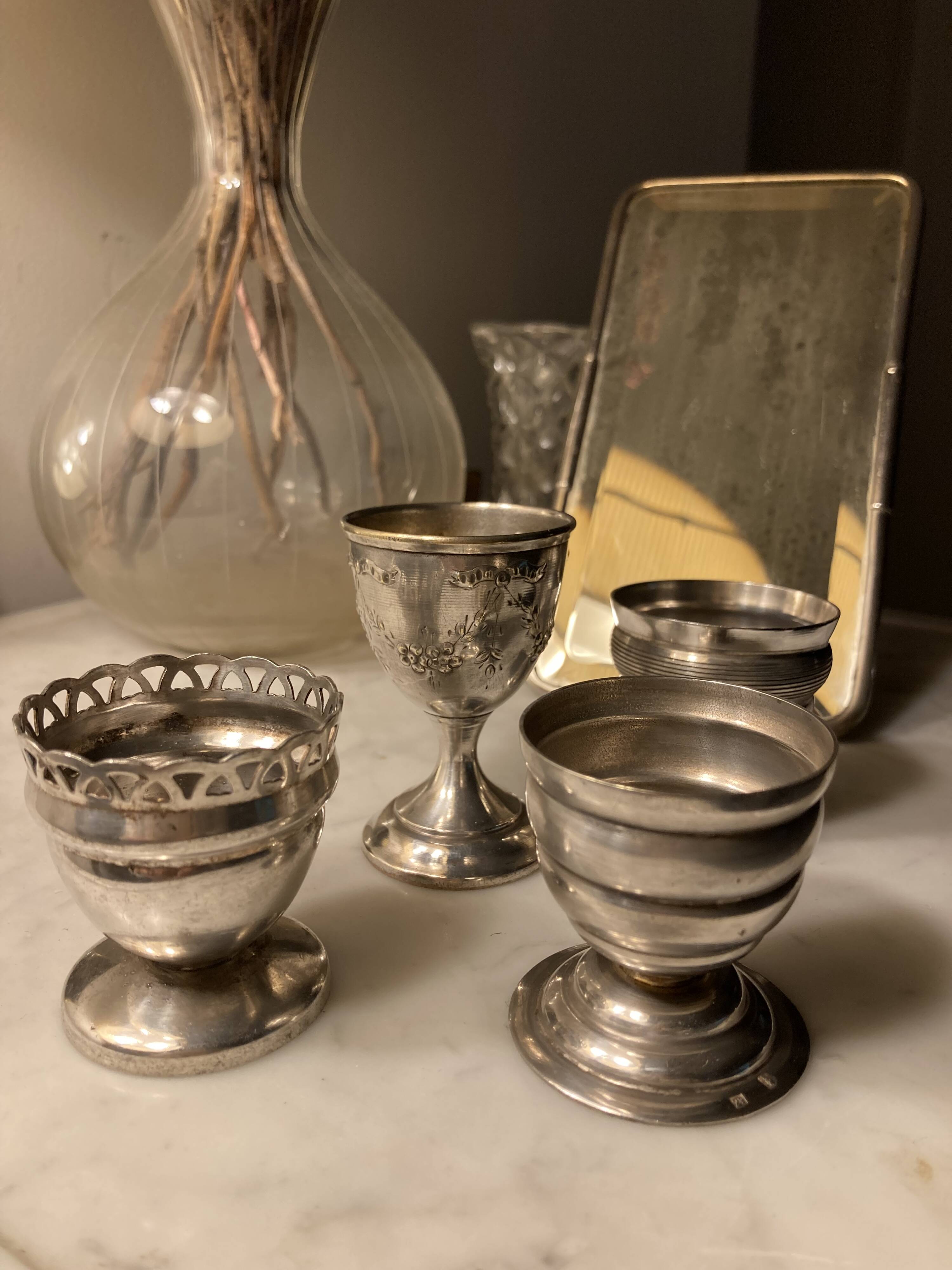 Silver and silver plated egg cup set