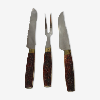 Set of meat service cutlery handle false deer antlers