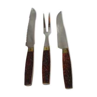 Set of meat service cutlery handle false deer antlers
