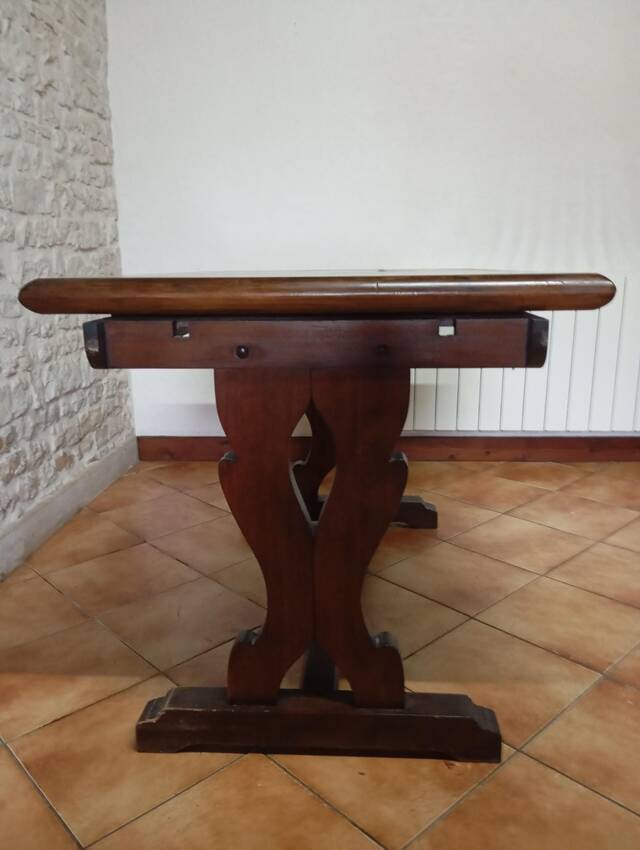 Dining table or library table known as "Monastery Table" or "Farm Table" in Neo-Gothic / Rustic style.