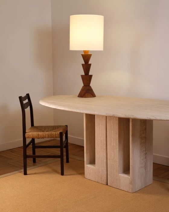 Oblong travertine dining table
