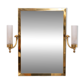 Miroir mural en laiton de style mid-century moderne avec éclairage, Italie, années 1950