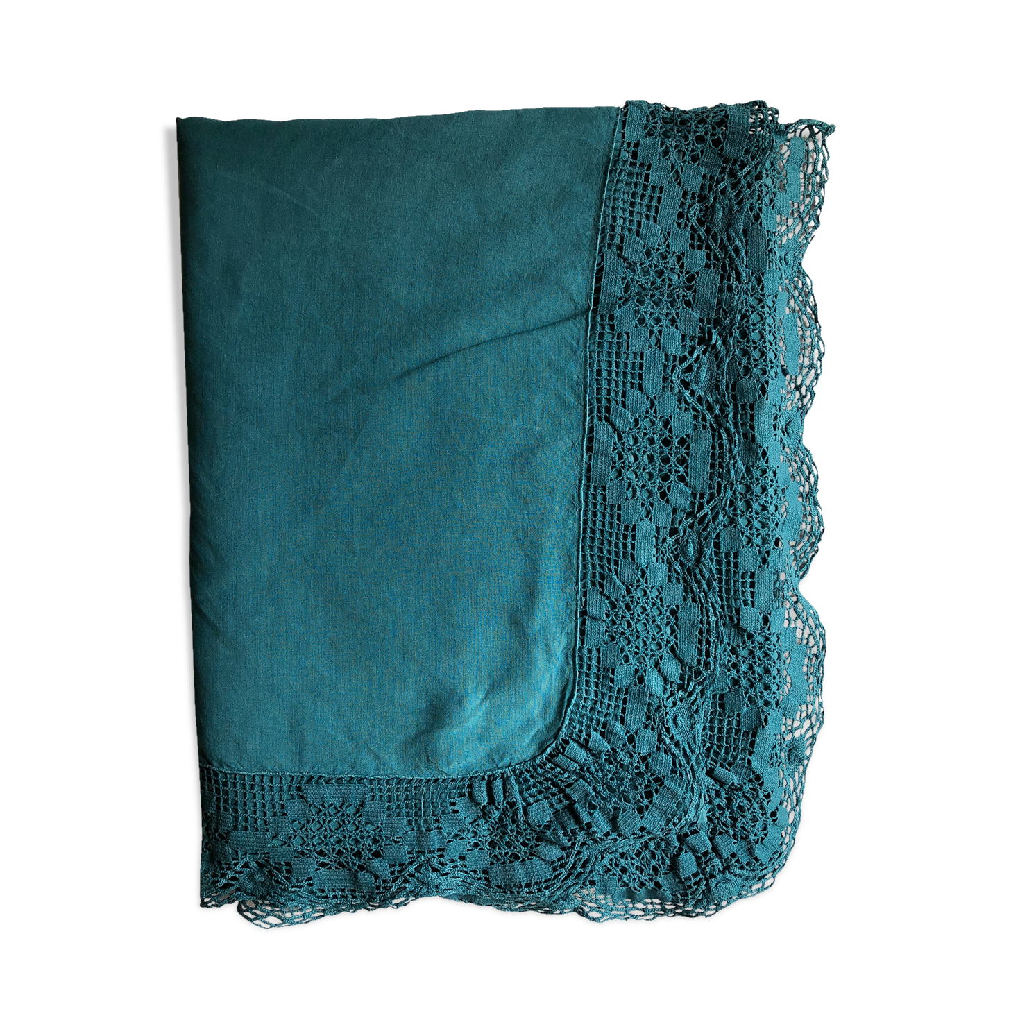 Old sheet in pure emerald green washed linen