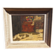 Signed Alphadery Painting – Doves in a Sunlit Courtyard, Antique Frame