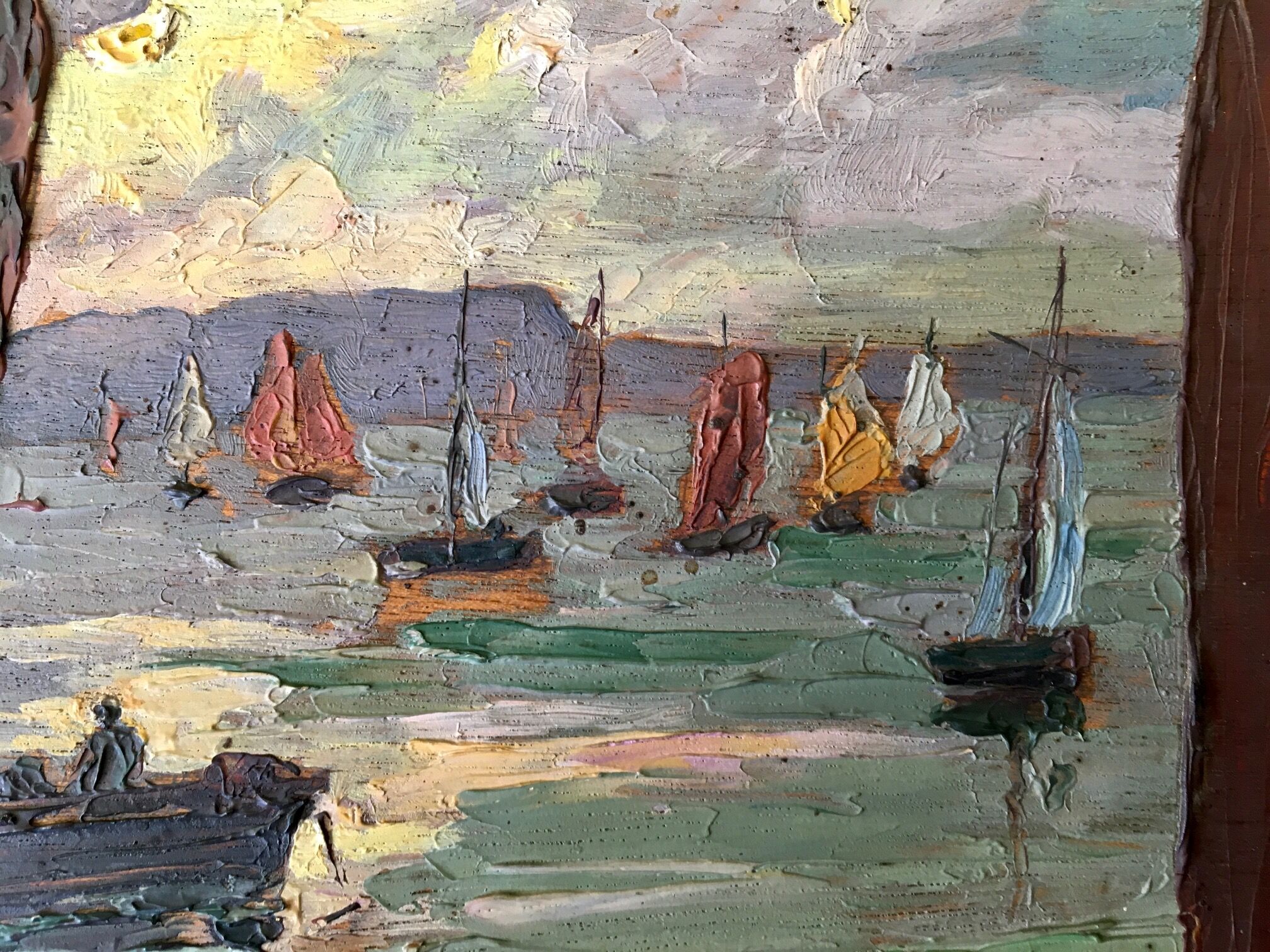 Tableau ancien marine - littoral breton - huile sur bois