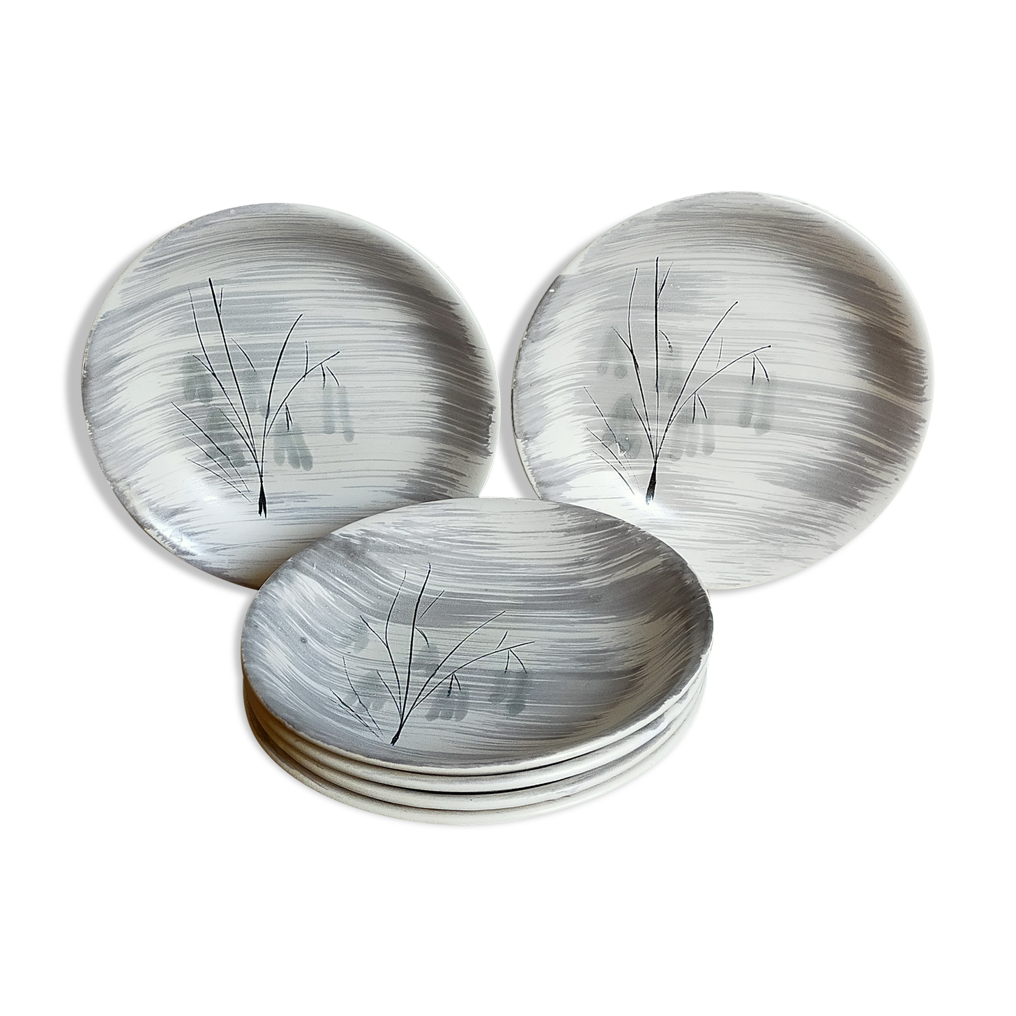 Six assiettes céramique Niderviller service "Chatons" années 50.