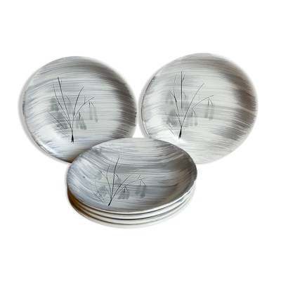 Six assiettes céramique Niderviller service ''Chatons'' années 50.