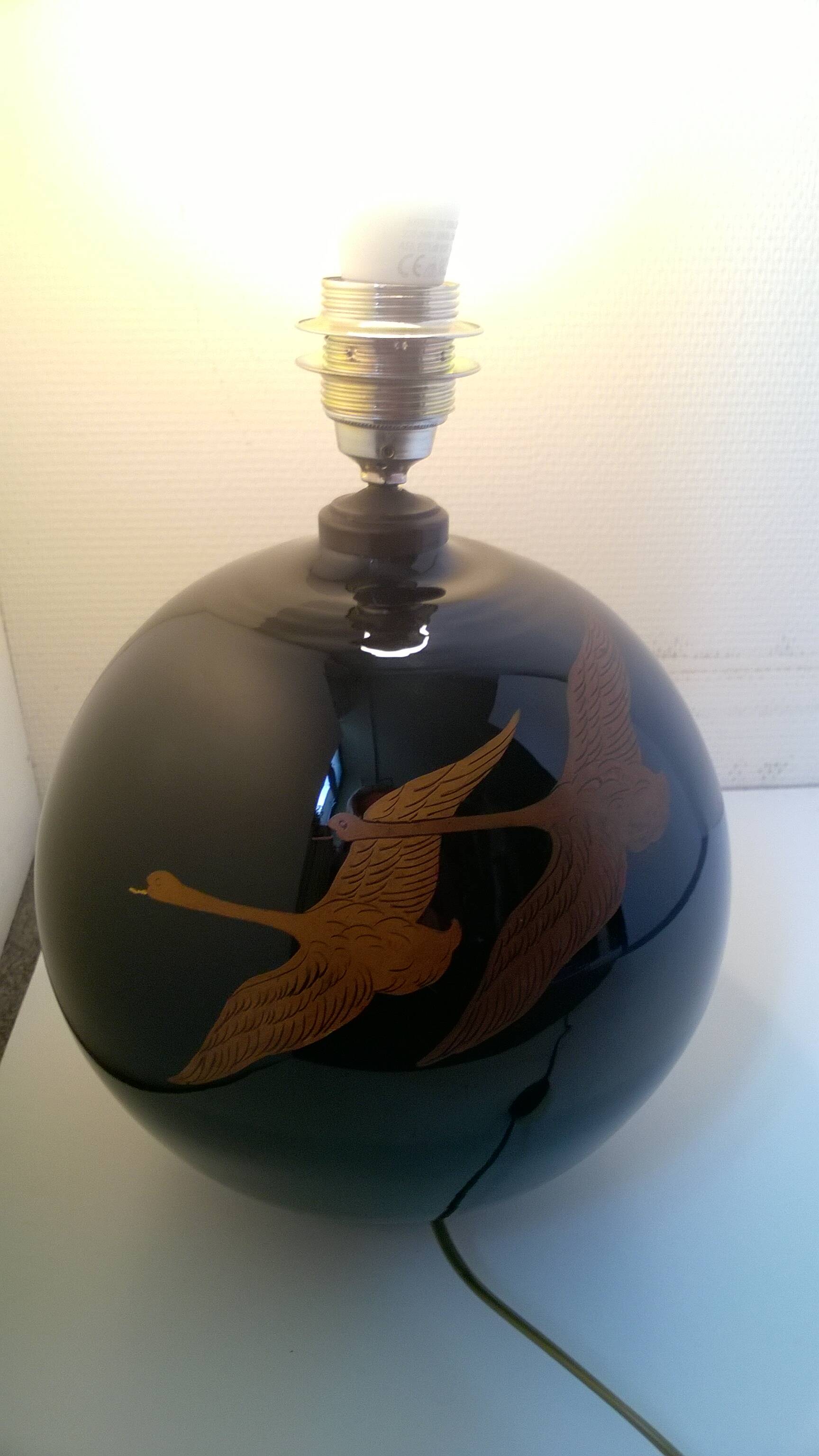 Hand-painted black opaline ball lamp base c.1930/40 Jacques Adnet style