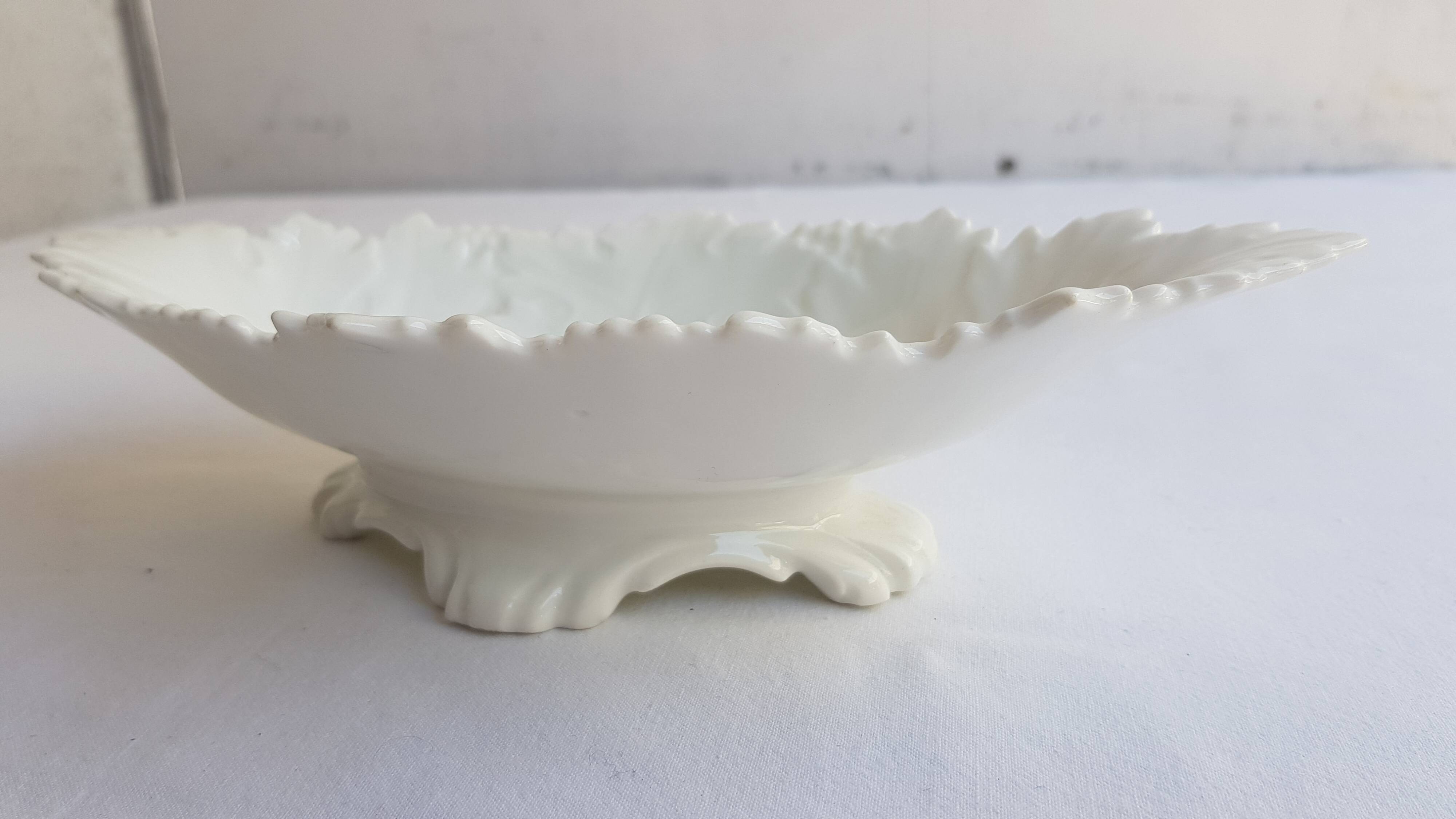 Large old ravier cut in white porcelain