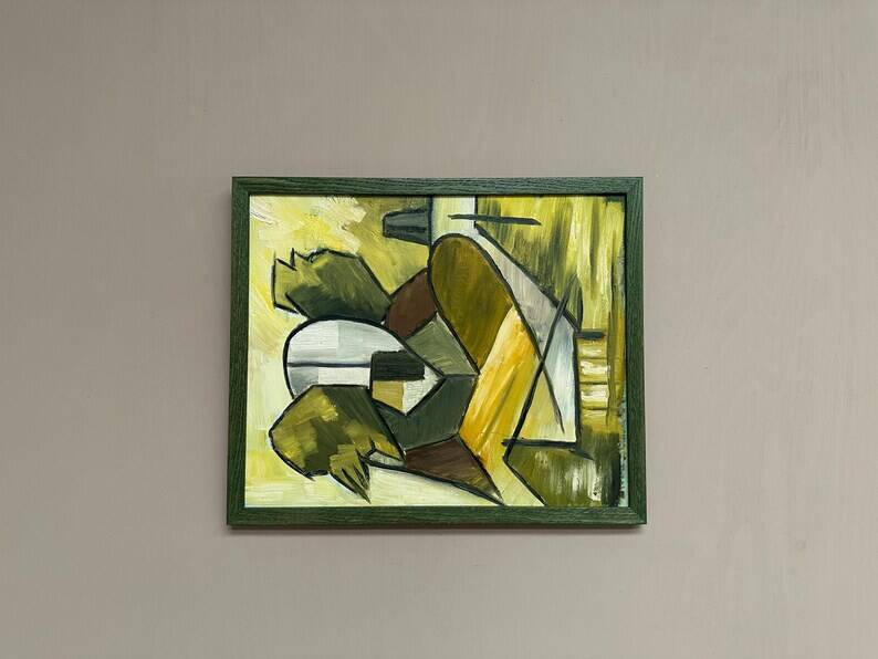 Huile sur panneau d'origine suédoise – « Composition abstraite » – Signée – Vintage