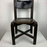 Set of 4 architectural brutalist dining chairs in beech wood, 1970s