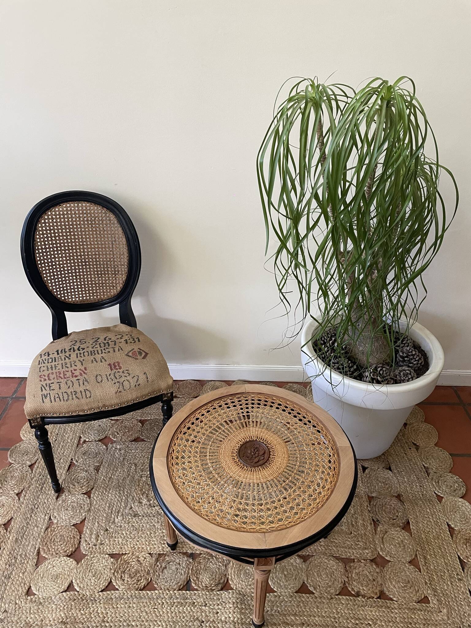 Round cane coffee table