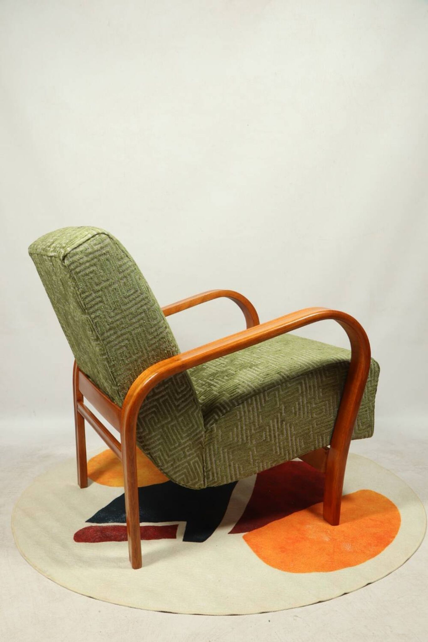 Art Deco armchair in green geometric jacquard by Kropacek Kozelek 1950