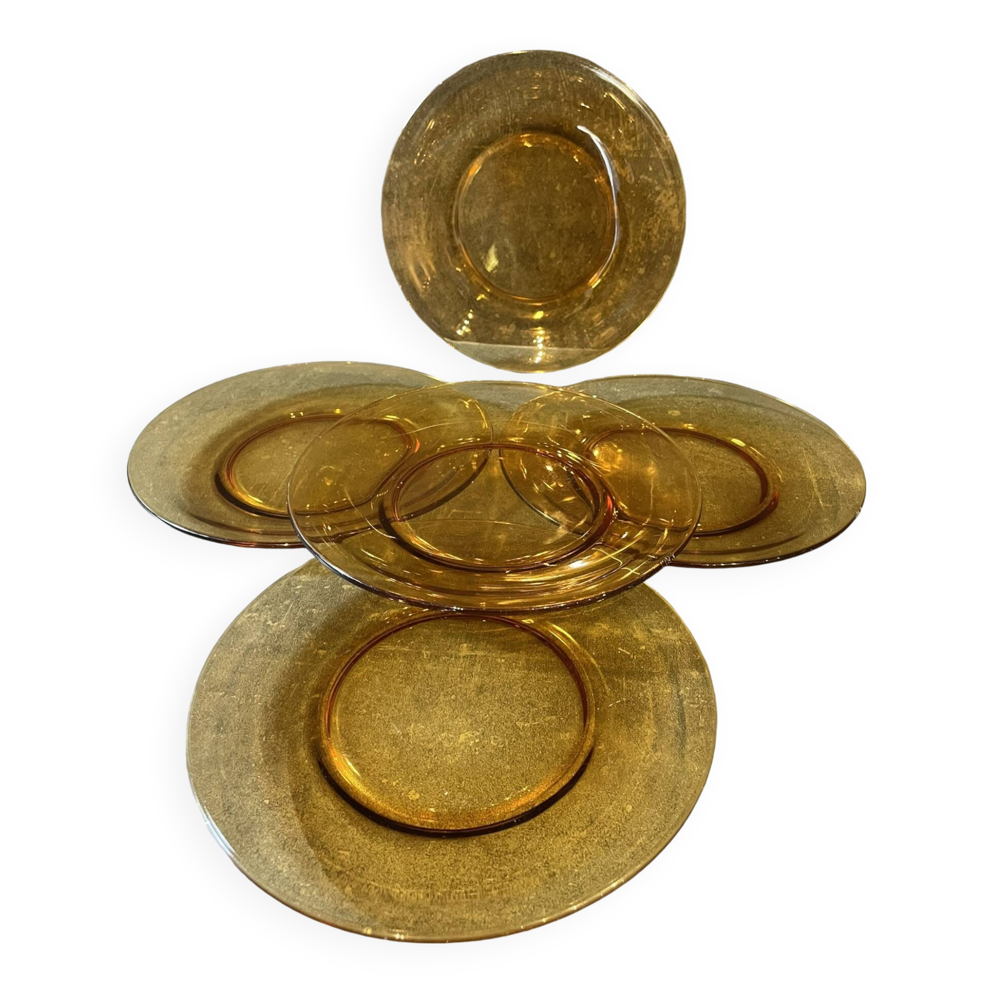 5 small amber glass plates Vereco