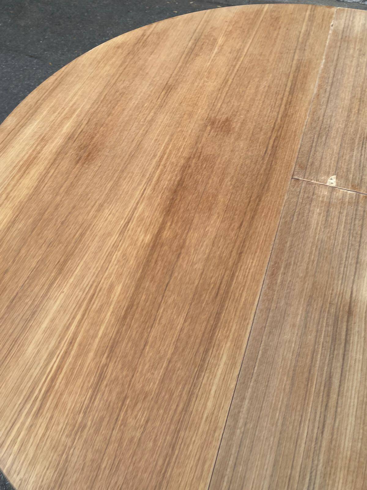 Table à manger scandinave ronde extensible décapée en teck 115cm
