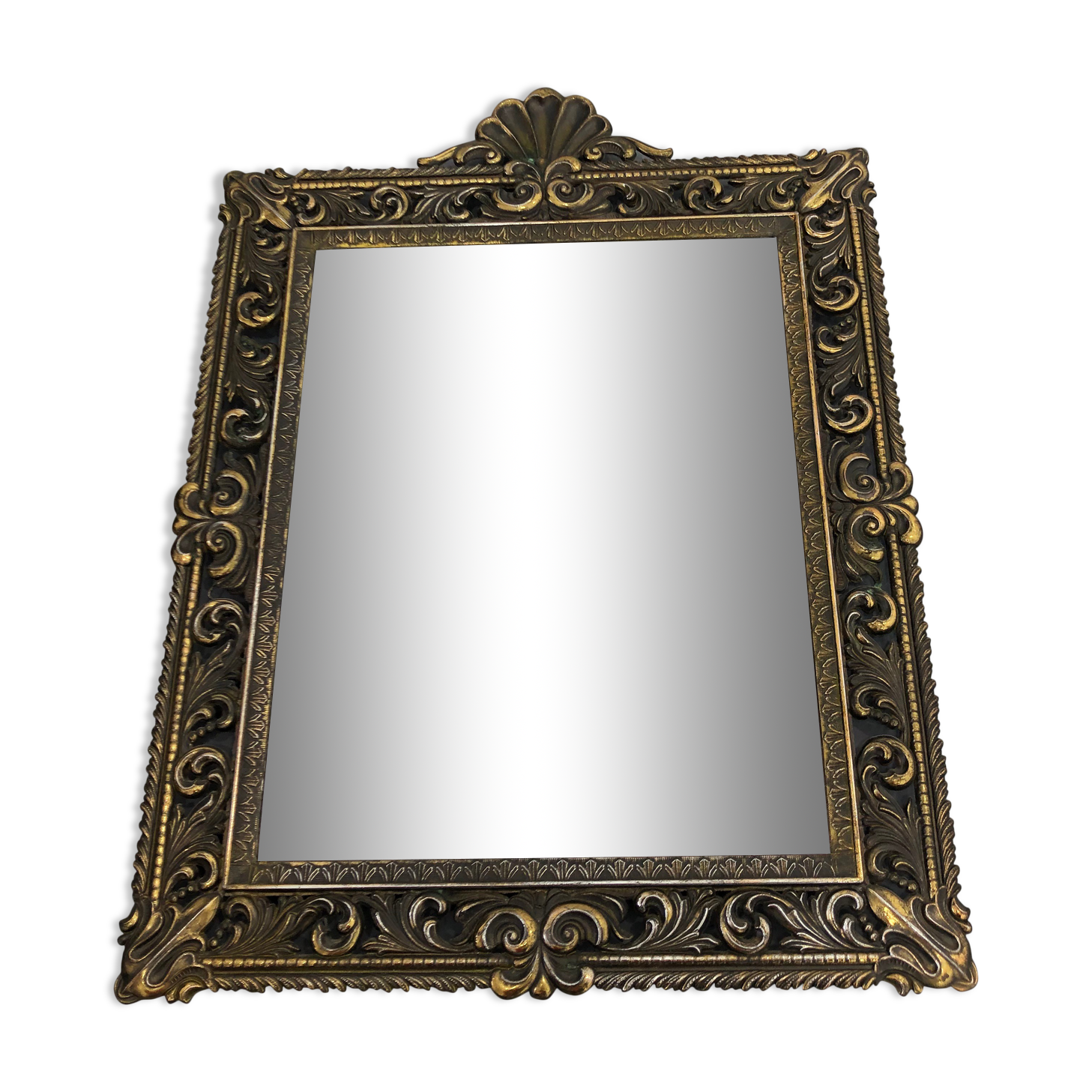 Vintage wall mirror t brass frame, italy, 1950 s