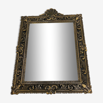 Vintage wall mirror t brass frame, italy, 1950 s