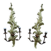 Paire d'appliques de château 86cm en bois doré années 40