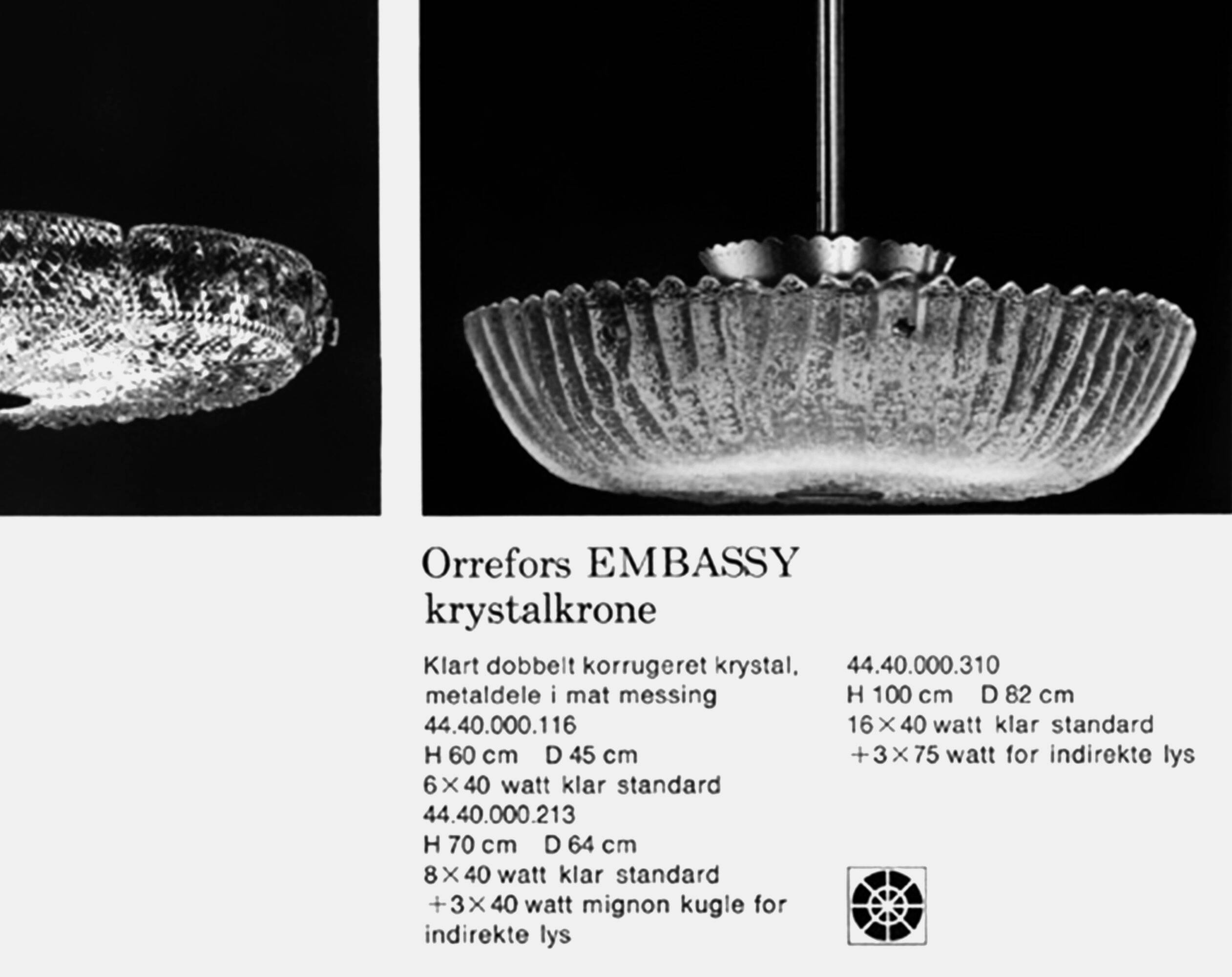 1960s Orrefors Carl Fagerlund Brass & Crystal ‘Embassy’ Pendant Lamp