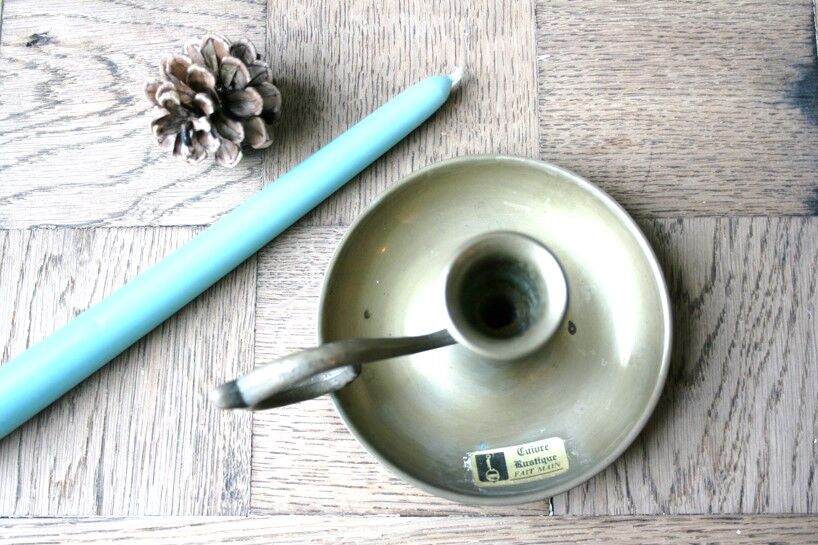 Copper hand-held candlestick