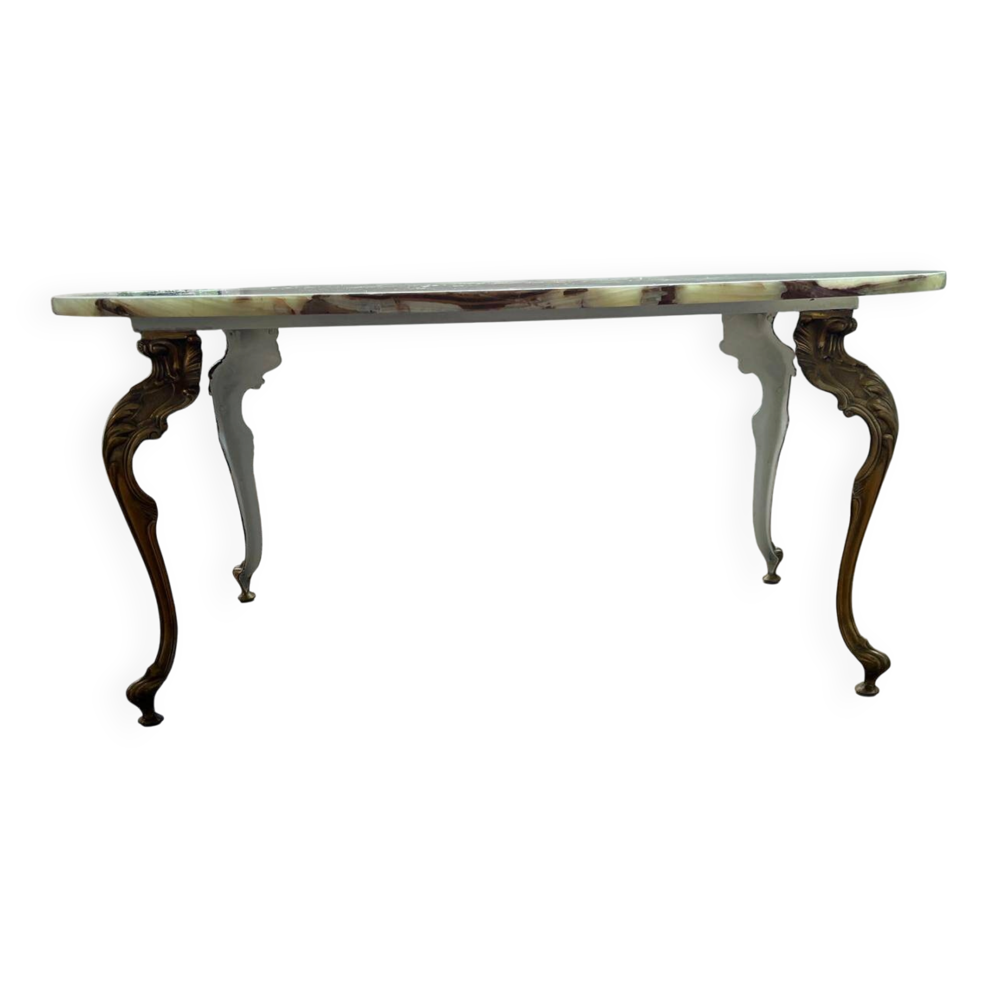 Vintage coffee table in polychrome marble – Louis XV style – Restored