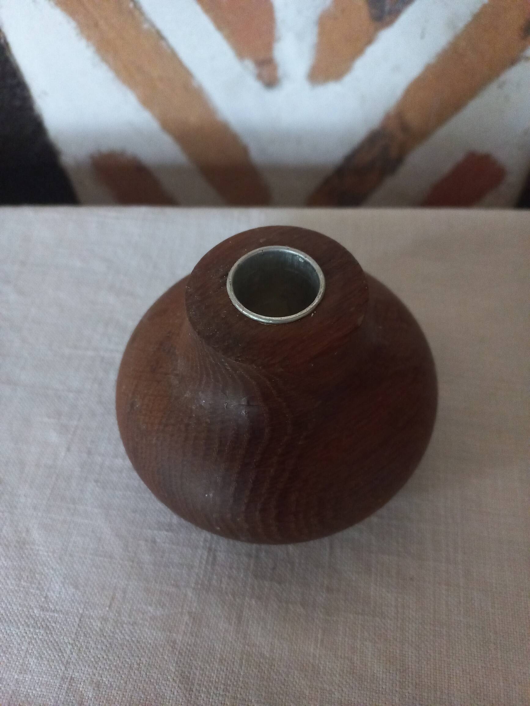 Ball shaped wooden candle holder