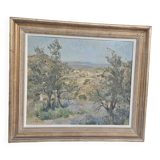 Armand Brugnaud - Oil on Panel Rousset Seen from the Lavender Fields