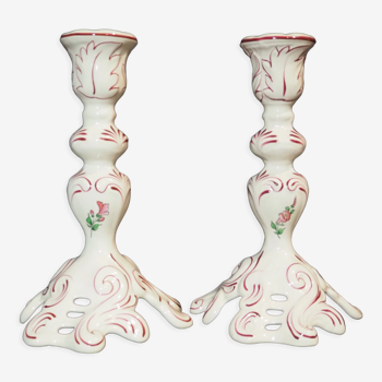 Pair of Louis XV candlesticks, reverbere collection, Lunéville earthenware France KG