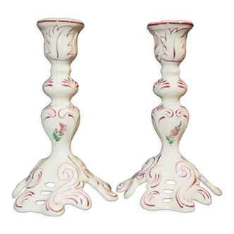 Pair of Louis XV candlesticks, reverbere collection, Lunéville earthenware France KG