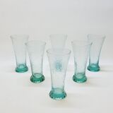 6 flared glasses in textured bubble blown blue glass pastis / orangeade / water