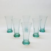 6 verres évasés en verre bleu soufflé bullé texturé pastis / orangeade / eau