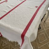 Lot de nappe ancienne et 6 serviettes  brodés SE - 140x125cm - coton