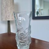 Large moulded glass vase with a floral design